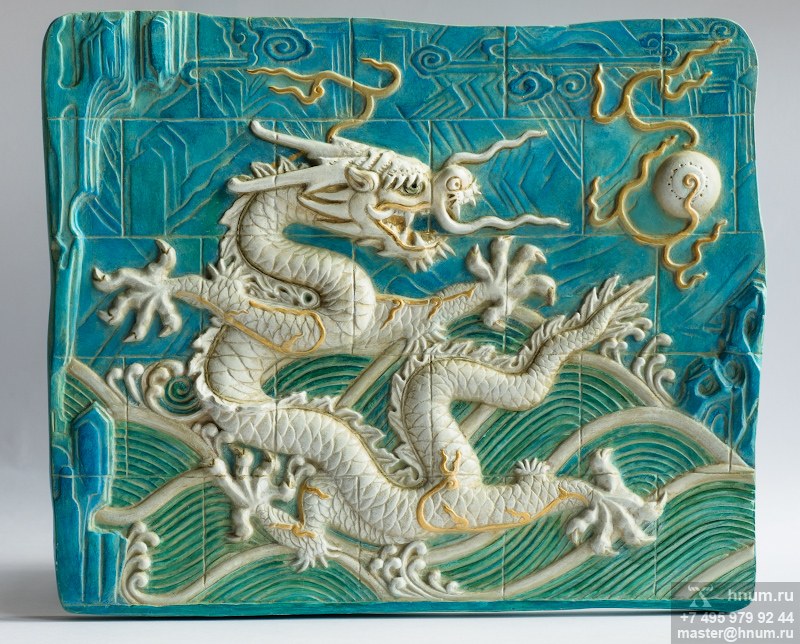 Скульптурный рельеф Дракон с жемчужиной - коллекция Древний Восток - скульптурная мастерская ХНУМ