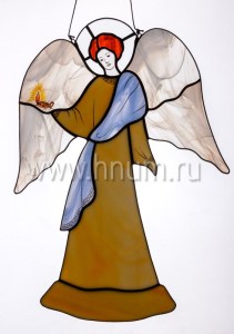Витражная подвеска Ангел с лампадкой большой - В-28-лп