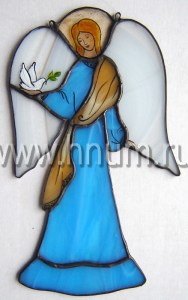 Витражная подвеска Ангел с голубем малый - В-32-г