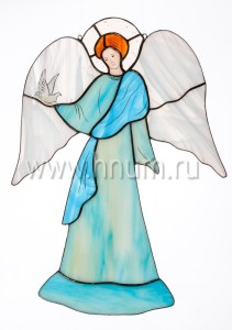 Ангел с голубем большой тиффани витражный - на просвет и отражение