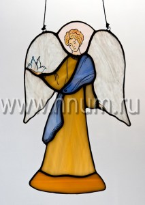Витражная подвеска Ангел с голубем малый - В-32-г